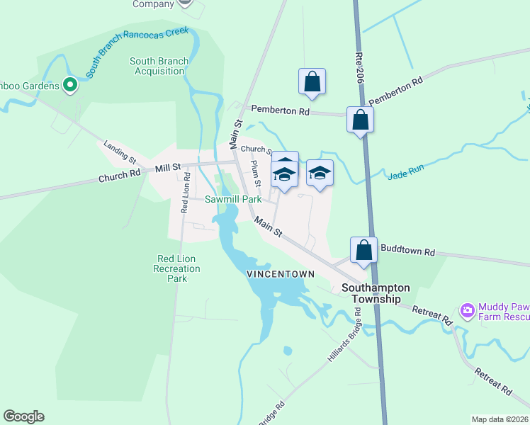 map of restaurants, bars, coffee shops, grocery stores, and more near 121 Main Street in Southampton Township