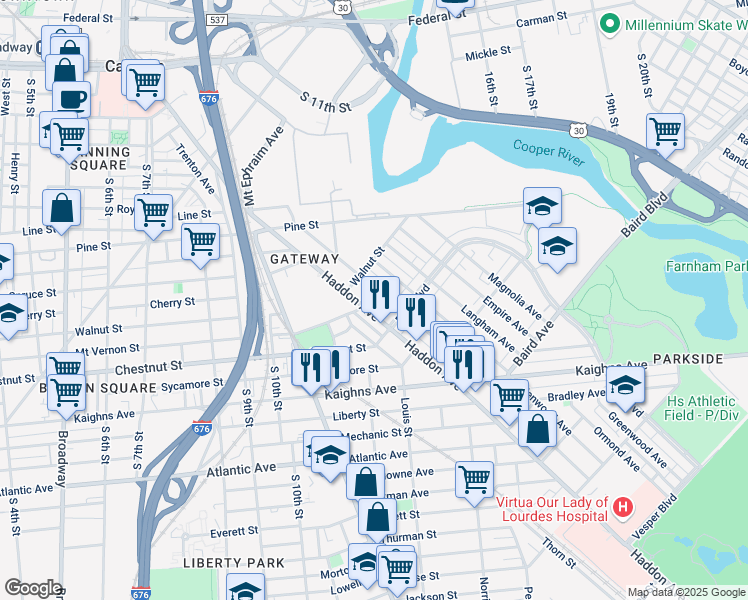 map of restaurants, bars, coffee shops, grocery stores, and more near 1046 Haddon Avenue in Camden