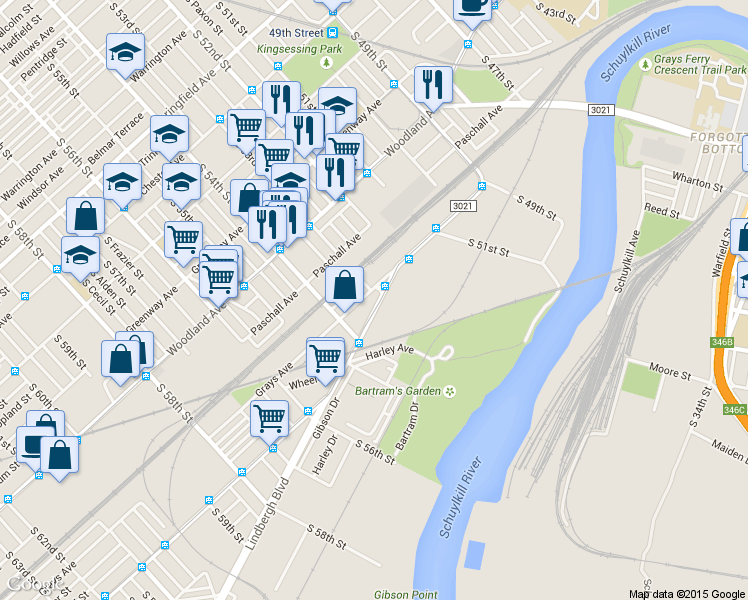 map of restaurants, bars, coffee shops, grocery stores, and more near in Philadelphia