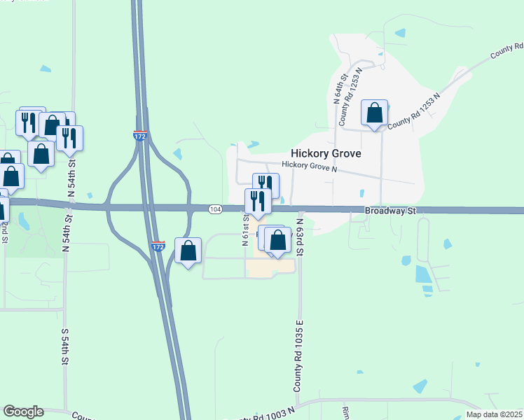 map of restaurants, bars, coffee shops, grocery stores, and more near 6100 Broadway Street in Quincy