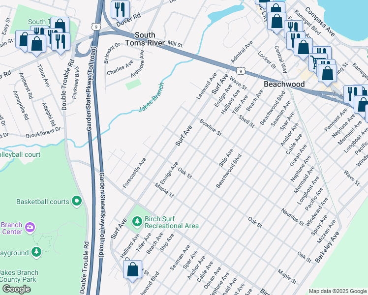 map of restaurants, bars, coffee shops, grocery stores, and more near 608 Ensign Avenue in Beachwood