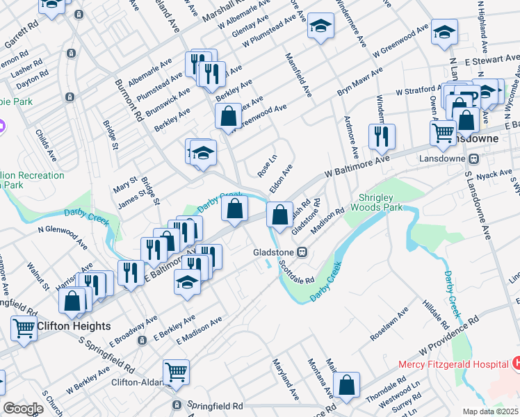 map of restaurants, bars, coffee shops, grocery stores, and more near in Delaware County