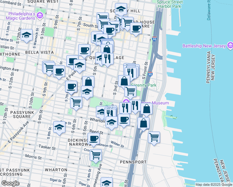 map of restaurants, bars, coffee shops, grocery stores, and more near 1007 South 3rd Street in Philadelphia