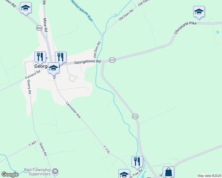 map of restaurants, bars, coffee shops, grocery stores, and more near 1222 Georgetown Road in Christiana