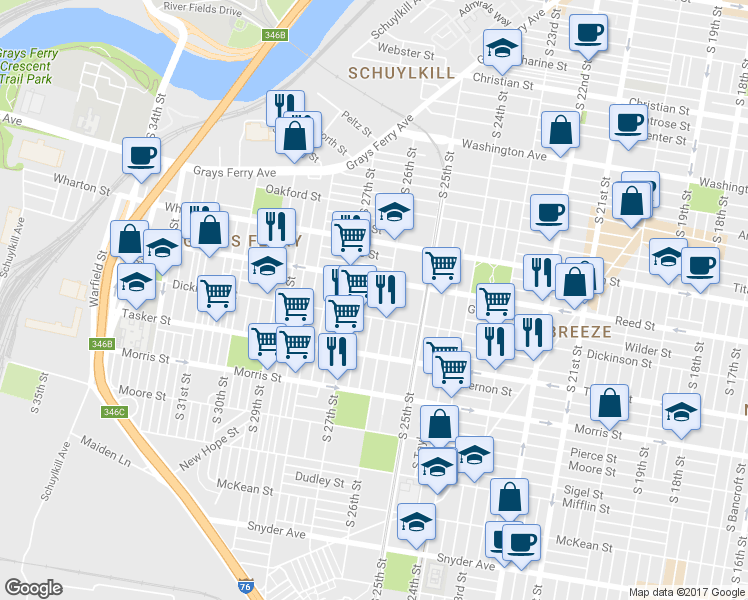 map of restaurants, bars, coffee shops, grocery stores, and more near 2619 Wilder Street in Philadelphia