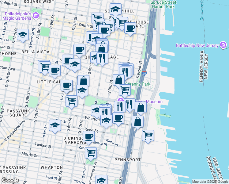 map of restaurants, bars, coffee shops, grocery stores, and more near 212 Carpenter Street in Philadelphia