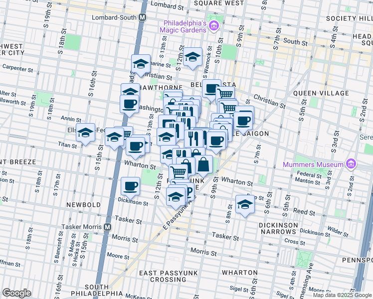 map of restaurants, bars, coffee shops, grocery stores, and more near in Philadelphia