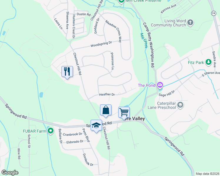 map of restaurants, bars, coffee shops, grocery stores, and more near 2737 Heather Drive in York