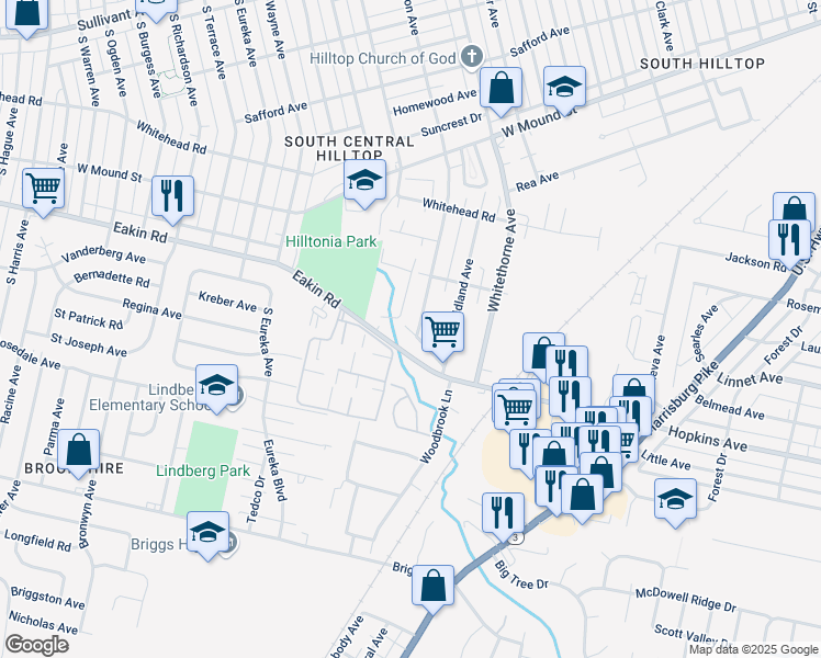 map of restaurants, bars, coffee shops, grocery stores, and more near 2283 Eakin Road in Columbus