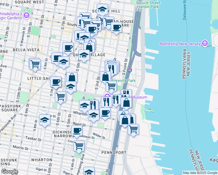 map of restaurants, bars, coffee shops, grocery stores, and more near 930 South 2nd Street in Philadelphia