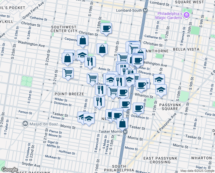 map of restaurants, bars, coffee shops, grocery stores, and more near 1610-12 Titan Street in Philadelphia