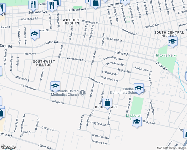map of restaurants, bars, coffee shops, grocery stores, and more near 2827 Saint Joseph Avenue in Columbus