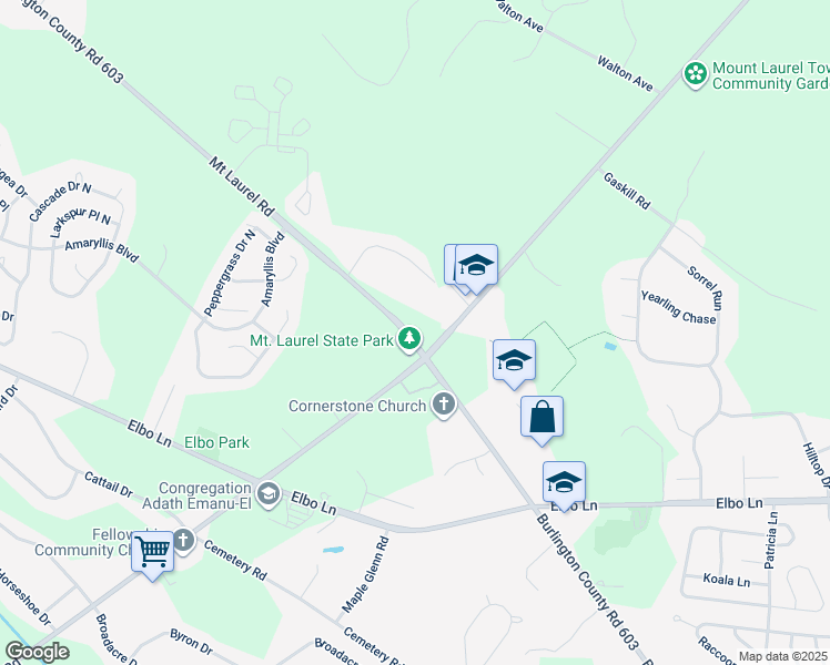 map of restaurants, bars, coffee shops, grocery stores, and more near 482 Monte Farm Road in Mount Laurel Township