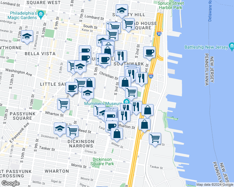 map of restaurants, bars, coffee shops, grocery stores, and more near 1009 South 3rd Street in Philadelphia
