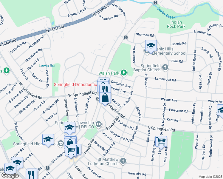 map of restaurants, bars, coffee shops, grocery stores, and more near 30 Wayne Avenue in Springfield