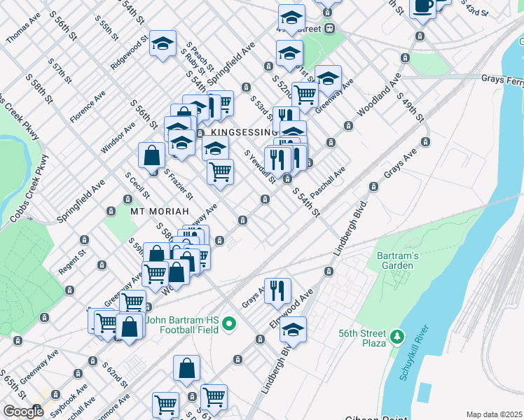 map of restaurants, bars, coffee shops, grocery stores, and more near 1826 South Vogdes Street in Philadelphia