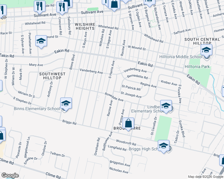 map of restaurants, bars, coffee shops, grocery stores, and more near 2827 Saint Joseph Avenue in Columbus