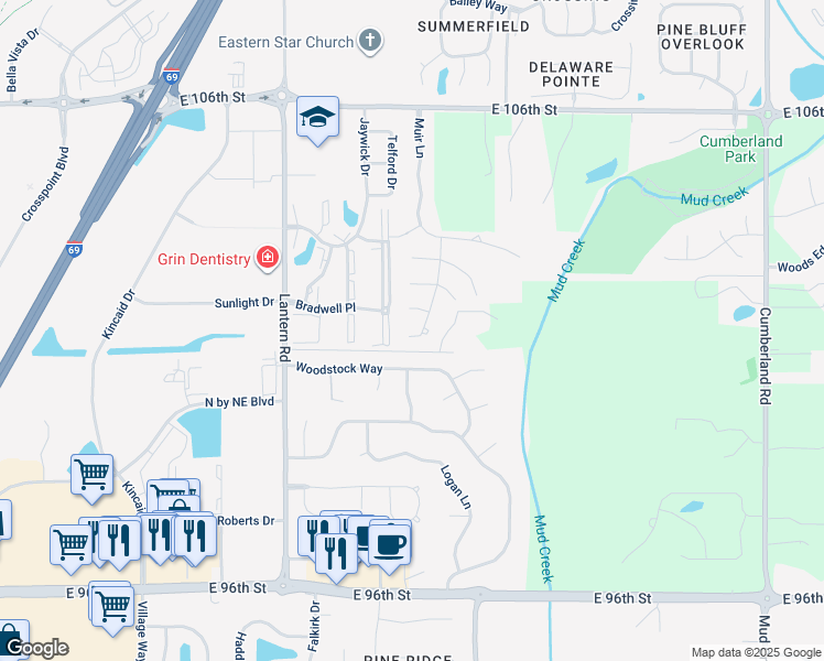 map of restaurants, bars, coffee shops, grocery stores, and more near 9090 Winslow Way in Fishers