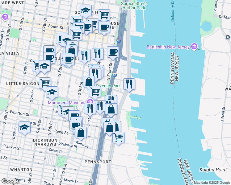 map of restaurants, bars, coffee shops, grocery stores, and more near 16 Christian Street in Philadelphia