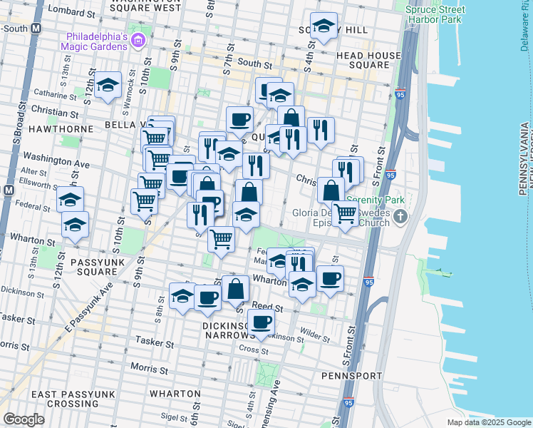 map of restaurants, bars, coffee shops, grocery stores, and more near in Philadelphia