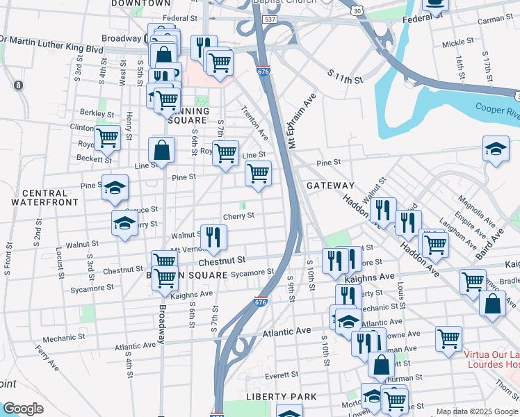map of restaurants, bars, coffee shops, grocery stores, and more near 760 Cherry Street in Camden
