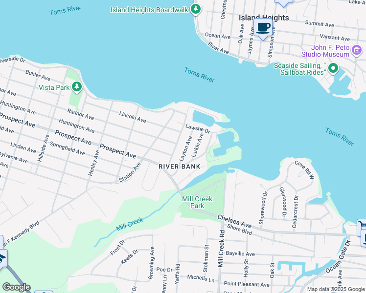 map of restaurants, bars, coffee shops, grocery stores, and more near 28 Layton Avenue in Pine Beach