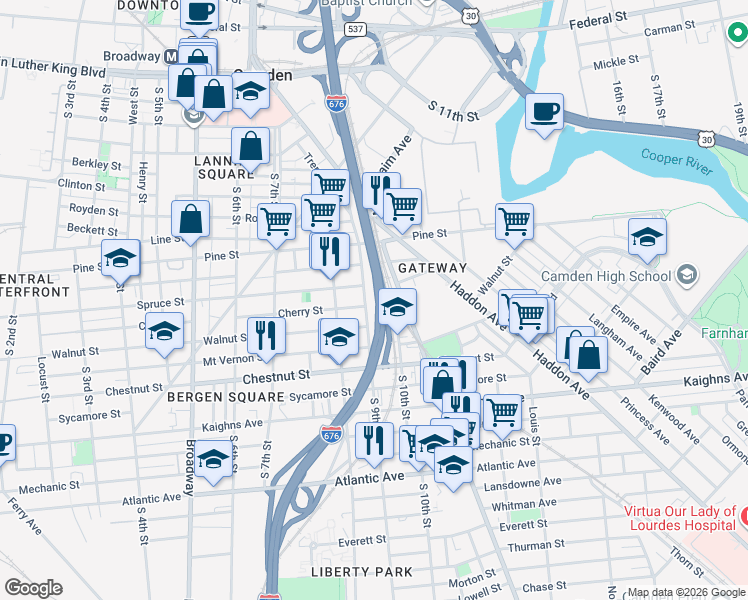 map of restaurants, bars, coffee shops, grocery stores, and more near in Camden