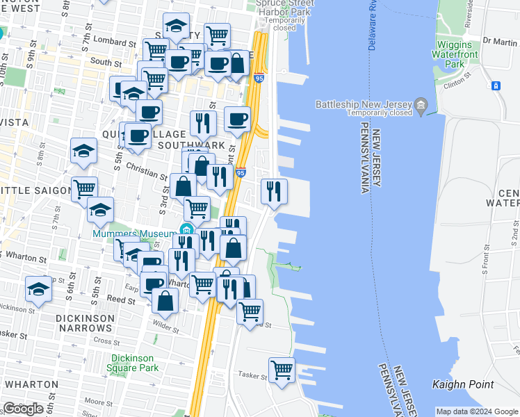 map of restaurants, bars, coffee shops, grocery stores, and more near in Philadelphia