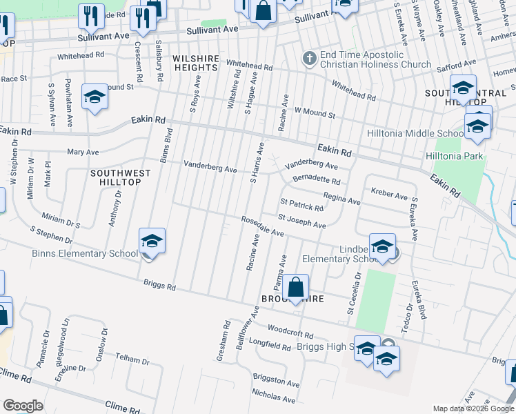 map of restaurants, bars, coffee shops, grocery stores, and more near 2827 Saint Joseph Avenue in Columbus
