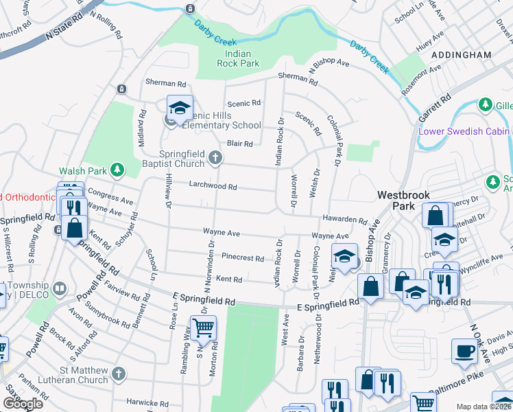 map of restaurants, bars, coffee shops, grocery stores, and more near 454 Hawarden Road in Springfield