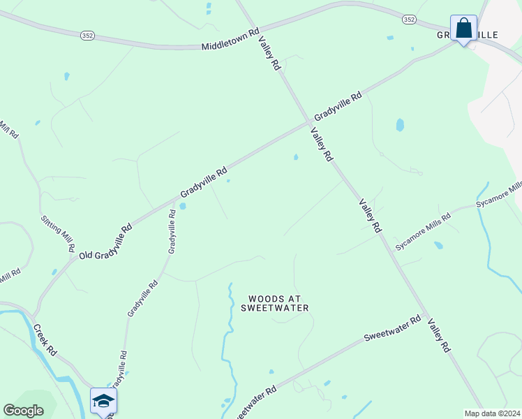 map of restaurants, bars, coffee shops, grocery stores, and more near 26 Gradyville Road in Glen Mills