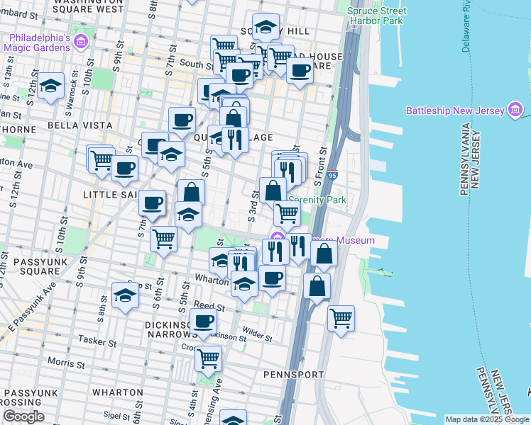 map of restaurants, bars, coffee shops, grocery stores, and more near 217 Carpenter Street in Philadelphia