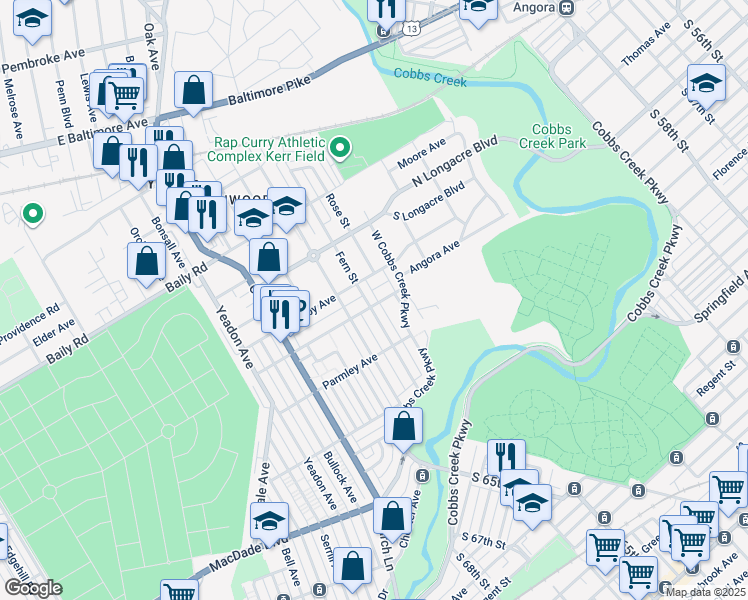map of restaurants, bars, coffee shops, grocery stores, and more near 1013 Guenther Avenue in Yeadon