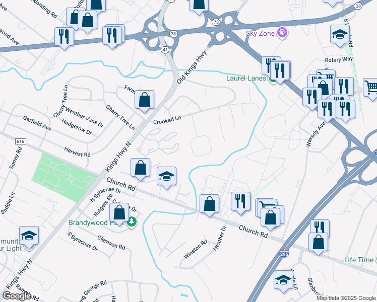 map of restaurants, bars, coffee shops, grocery stores, and more near 10 Fountain Court in Cherry Hill
