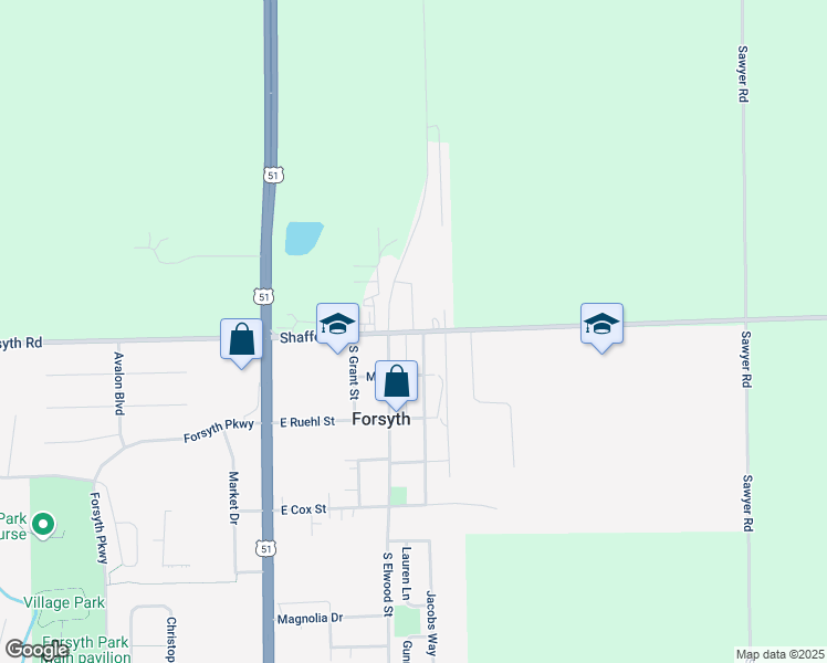 map of restaurants, bars, coffee shops, grocery stores, and more near 101 Home Avenue in Forsyth
