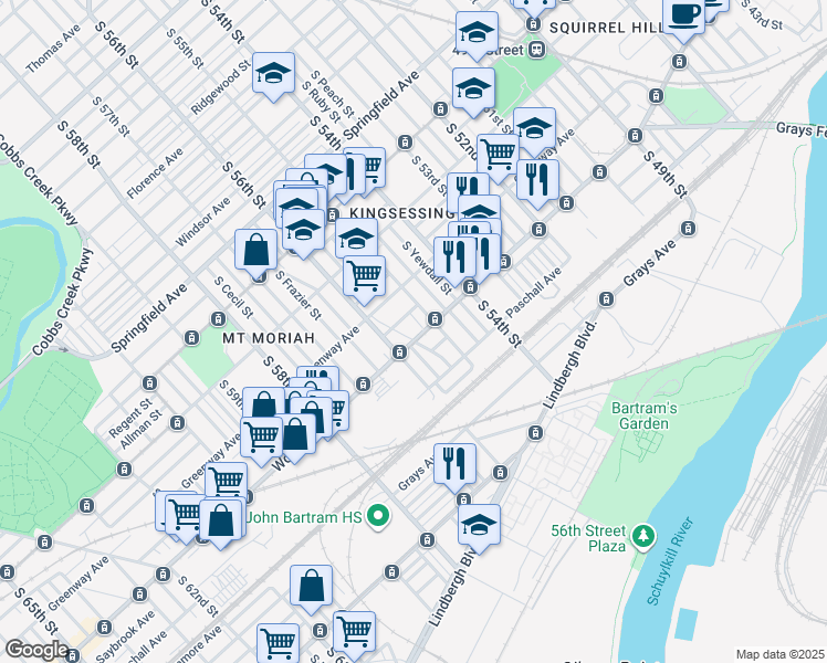 map of restaurants, bars, coffee shops, grocery stores, and more near 1826 South Vogdes Street in Philadelphia