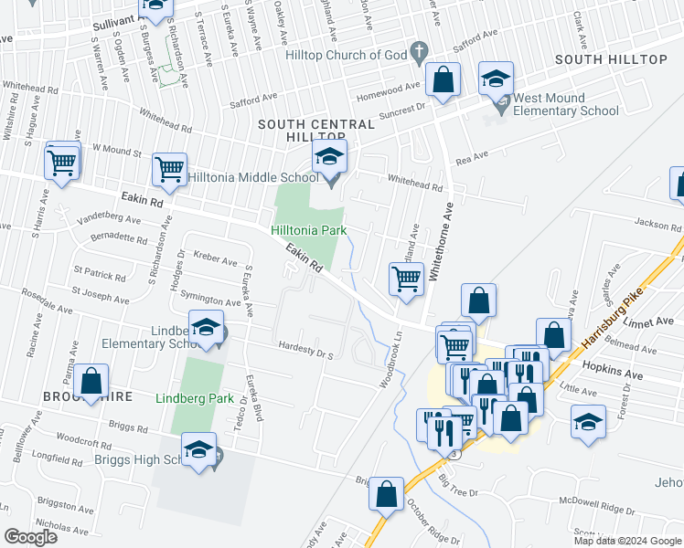 map of restaurants, bars, coffee shops, grocery stores, and more near 2333 Forest Creek Drive South in Columbus