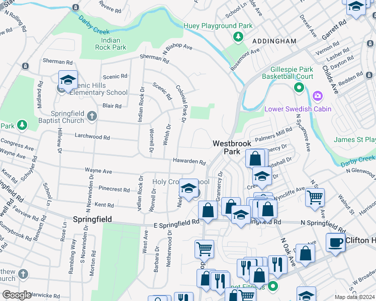 map of restaurants, bars, coffee shops, grocery stores, and more near 614 Dutton Circle in Springfield