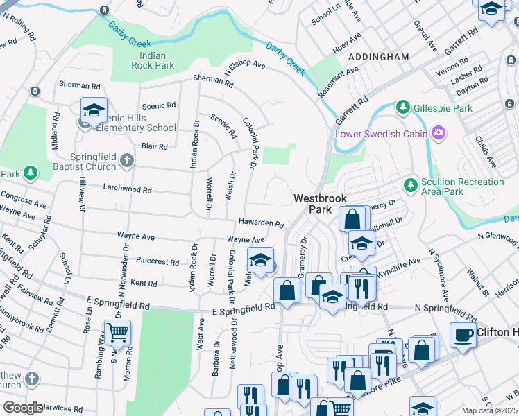 map of restaurants, bars, coffee shops, grocery stores, and more near 614 Dutton Circle in Springfield