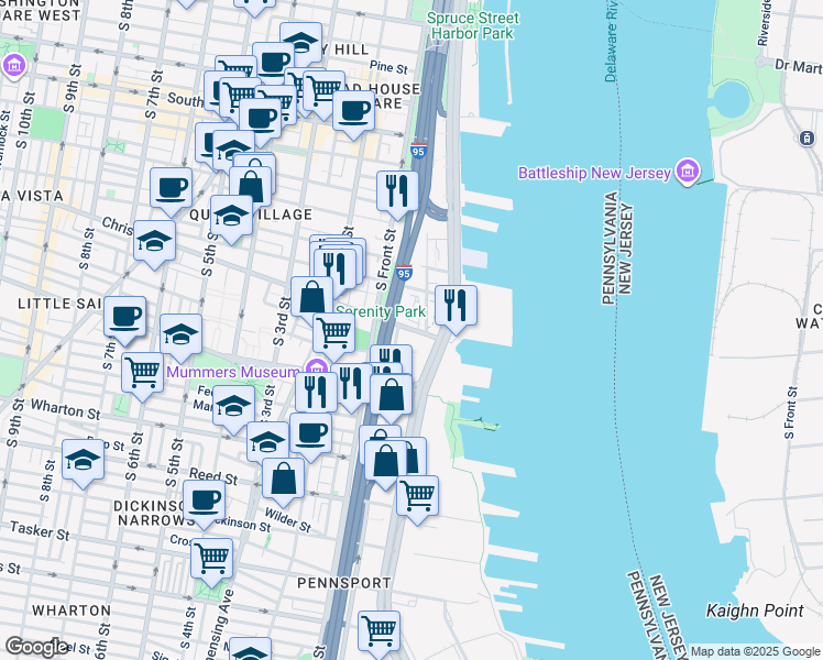 map of restaurants, bars, coffee shops, grocery stores, and more near 16 Christian Street in Philadelphia