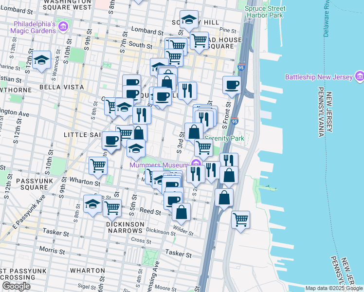map of restaurants, bars, coffee shops, grocery stores, and more near 1009 South 3rd Street in Philadelphia