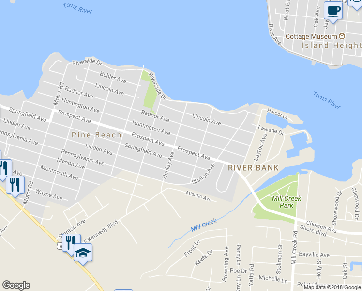 map of restaurants, bars, coffee shops, grocery stores, and more near 824 Prospect Avenue in Pine Beach