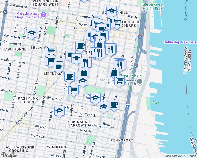 map of restaurants, bars, coffee shops, grocery stores, and more near 1003 South 4th Street in Philadelphia