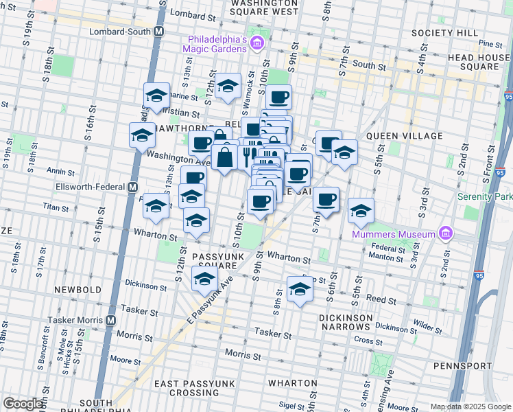 map of restaurants, bars, coffee shops, grocery stores, and more near 920 Ellsworth Street in Philadelphia