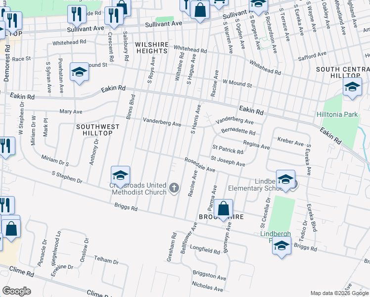 map of restaurants, bars, coffee shops, grocery stores, and more near 910 South Hague Avenue in Columbus