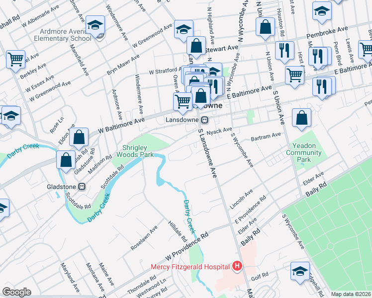 map of restaurants, bars, coffee shops, grocery stores, and more near 99 Lansdowne Court in Lansdowne