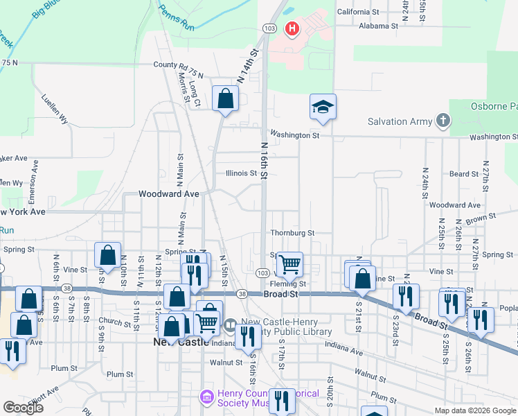 map of restaurants, bars, coffee shops, grocery stores, and more near 506-508 N 16th St in New Castle