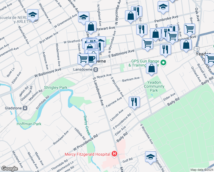 map of restaurants, bars, coffee shops, grocery stores, and more near 33 Dudley Avenue in Lansdowne