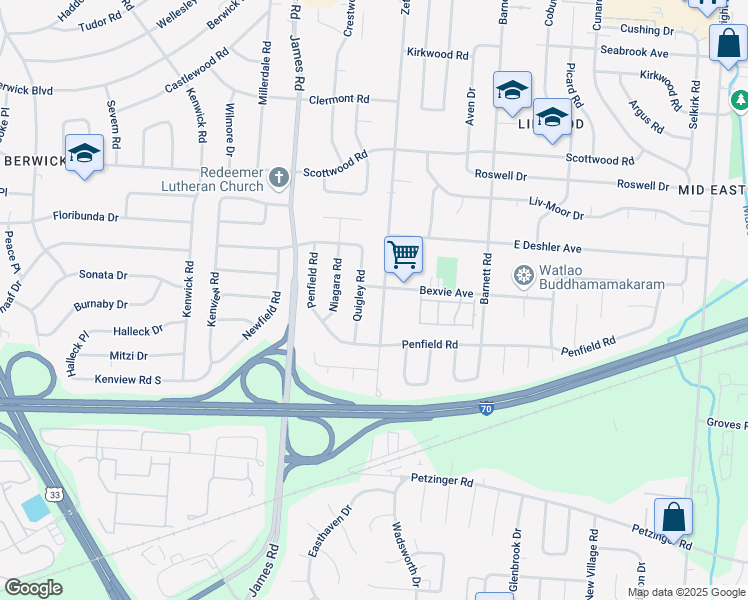 map of restaurants, bars, coffee shops, grocery stores, and more near 3074 Bexvie Avenue in Columbus