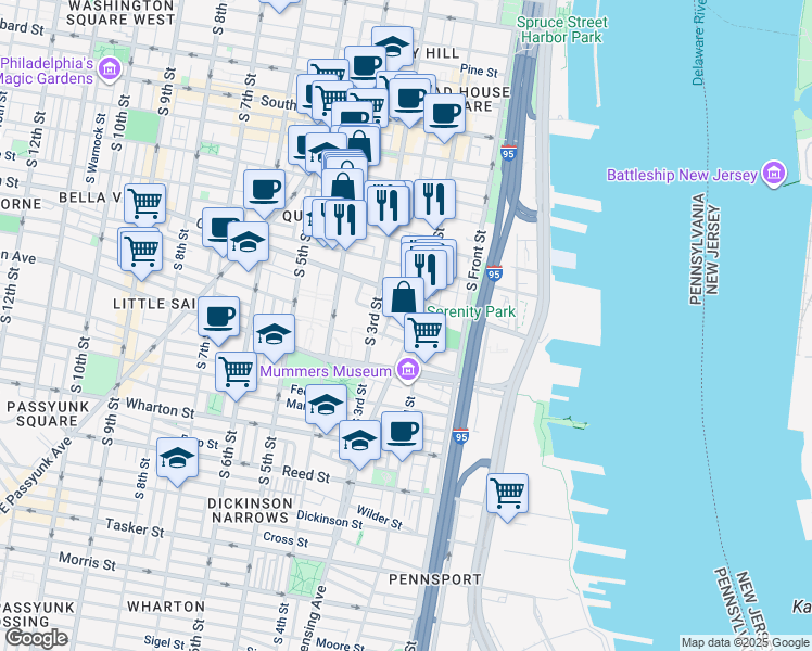 map of restaurants, bars, coffee shops, grocery stores, and more near 924 East Moyamensing Avenue in Philadelphia